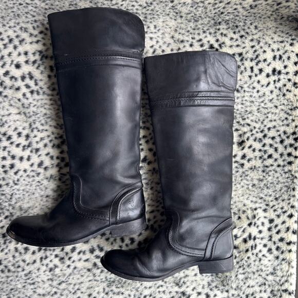 Frye Boots Melissa Trapunto Black Riding Equestrian Leather Pull On Size 7.5 B - Picture 2 of 13
